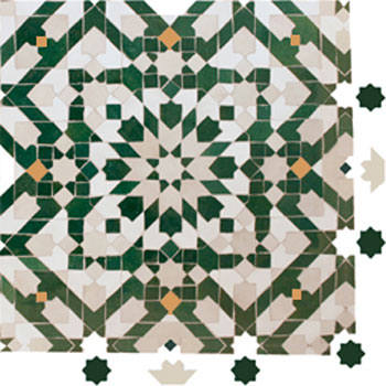 Mosaic House Moroccan tile Batha Trellis 1-26-10-16 White Polar White Green Gold  zellige, mosaic, zellij, field, pattern, glaze 